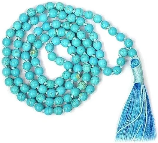 108 Mala Prayer Beads Necklace Natural Stones Meditation Yoga jewelry Hand Knotted Japa Mala Beaded Long Tassel Necklace with Tree of Life Pendant for Men and Women Rosary