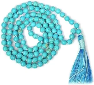 108 Mala Prayer Beads Necklace Natural Stones Meditation Yoga jewelry Hand Knotted Japa Mala Beaded Long Tassel Necklace with Tree of Life Pendant for Men and Women Rosary