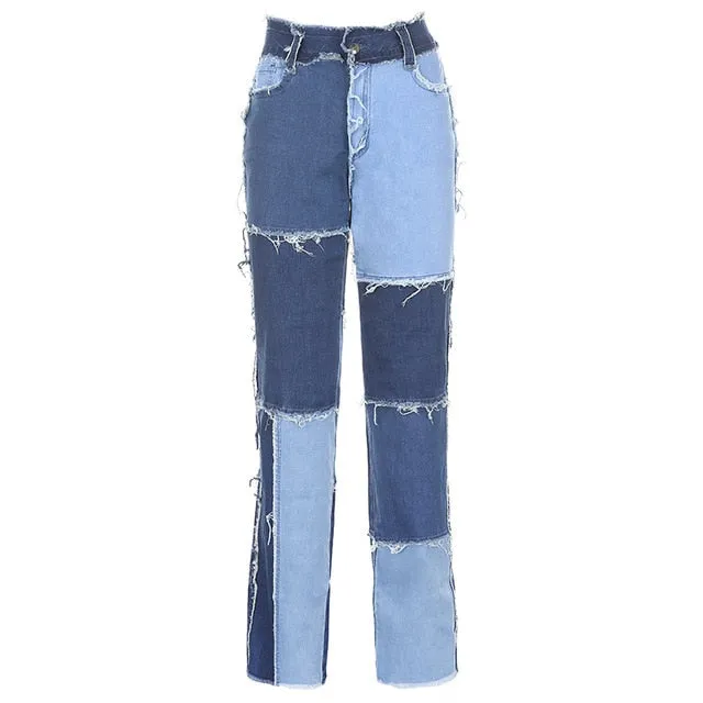 2021 HEYounGIRL Women Casual Long Jeans Denim Patchwork Denim Pants Sizes S - XL
