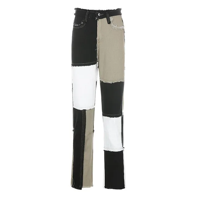 2021 HEYounGIRL Women Casual Long Jeans Denim Patchwork Denim Pants Sizes S - XL