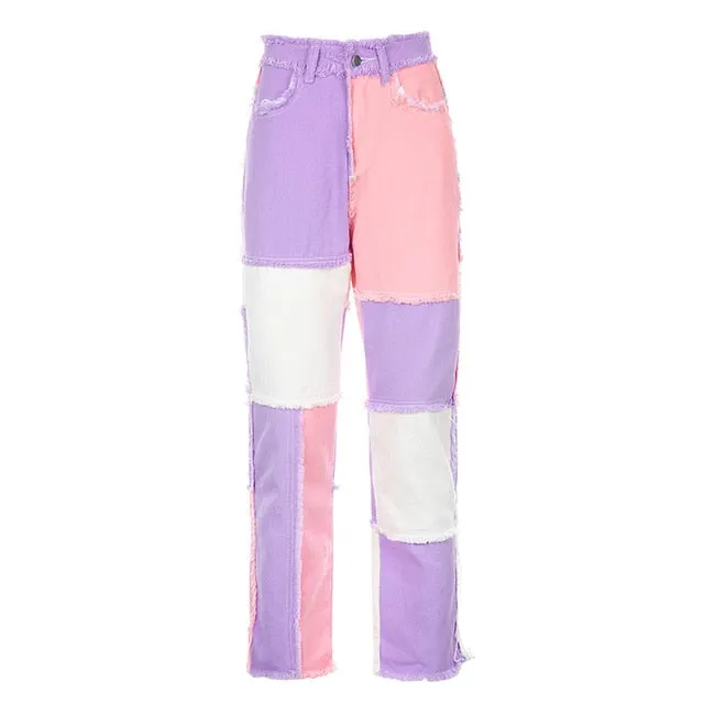 2021 HEYounGIRL Women Casual Long Jeans Denim Patchwork Denim Pants Sizes S - XL