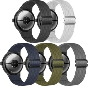 5 Pack Stretchy Nylon Compatible with Google Pixel Watch 3 45mm Band for Women Men, Elastic Adjustable Straps Soft Sport Wristbands Replacement for Pixel Watch 3 45mm Accessories