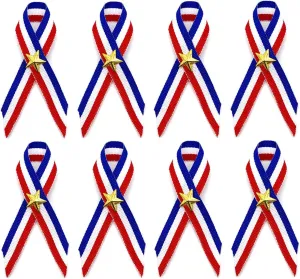 50 Bulk Patriotic Decorations Red White Blue Pins Ribbons with Star 4th of July Pins for Women Men Girls Boys Handouts Independence Day Decor