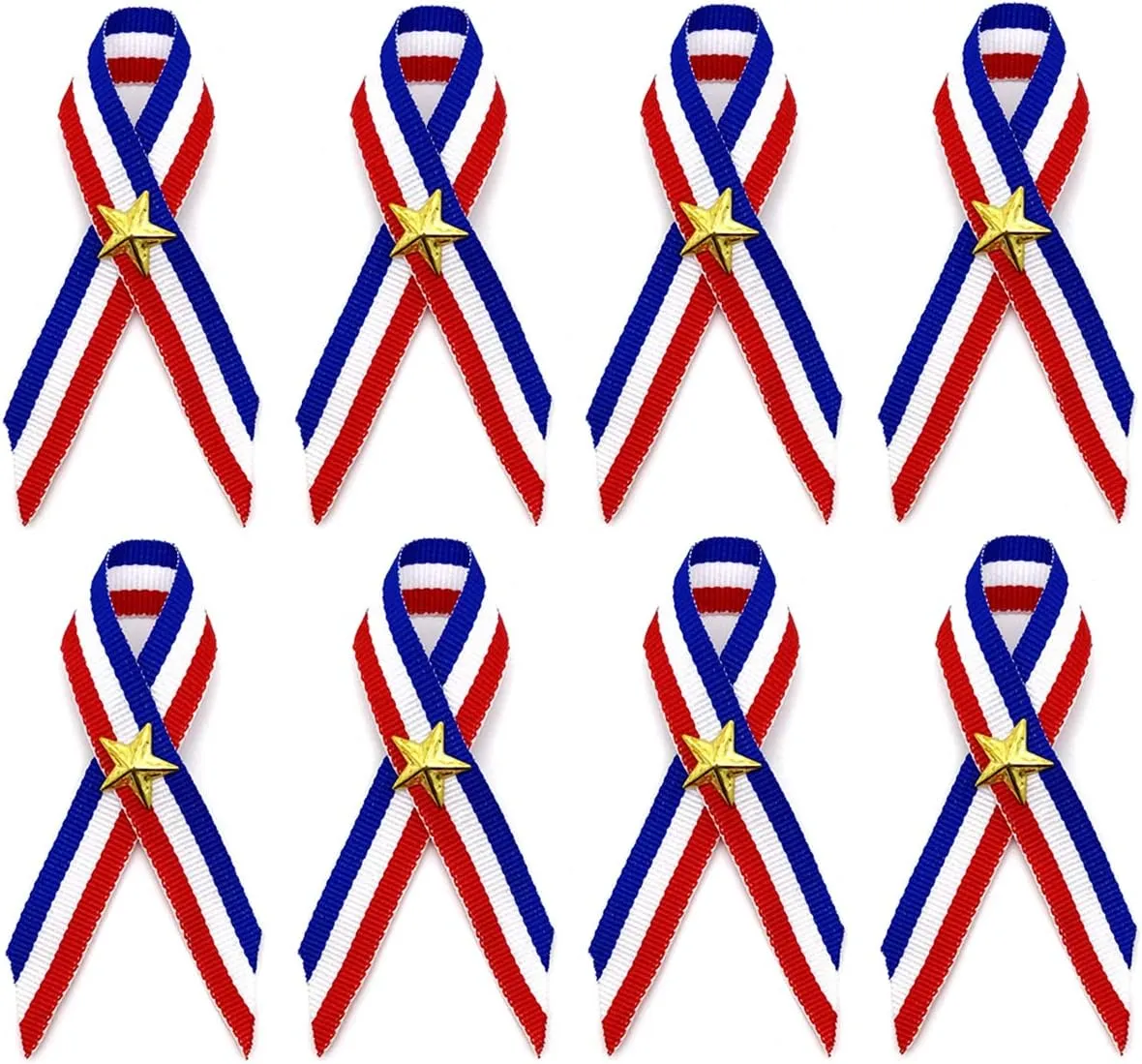50 Bulk Patriotic Decorations Red White Blue Pins Ribbons with Star 4th of July Pins for Women Men Girls Boys Handouts Independence Day Decor