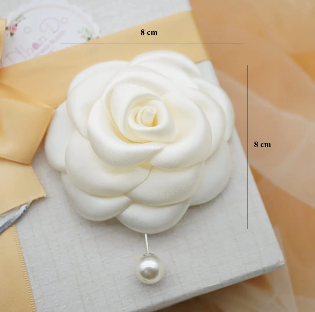8.5 CENTIMETER Silk Rose Flower Pin Brooch By NhanDo Handmade  COLOURFUL Floral Brooch Pin, Handmade Gift Ideas, Gift for her, Gift For Mom, Bridesmaid gift, valentines day gifts (OFF-WHITE)