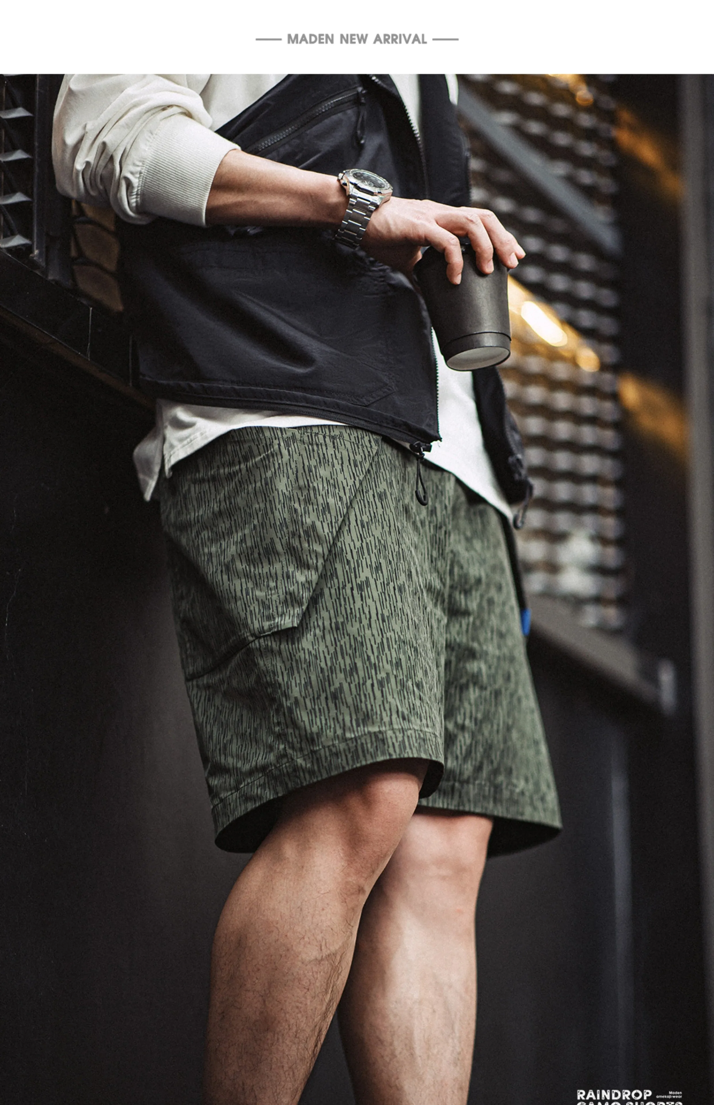 American Retro Raindrop Camouflage Military Functional Men's Shorts