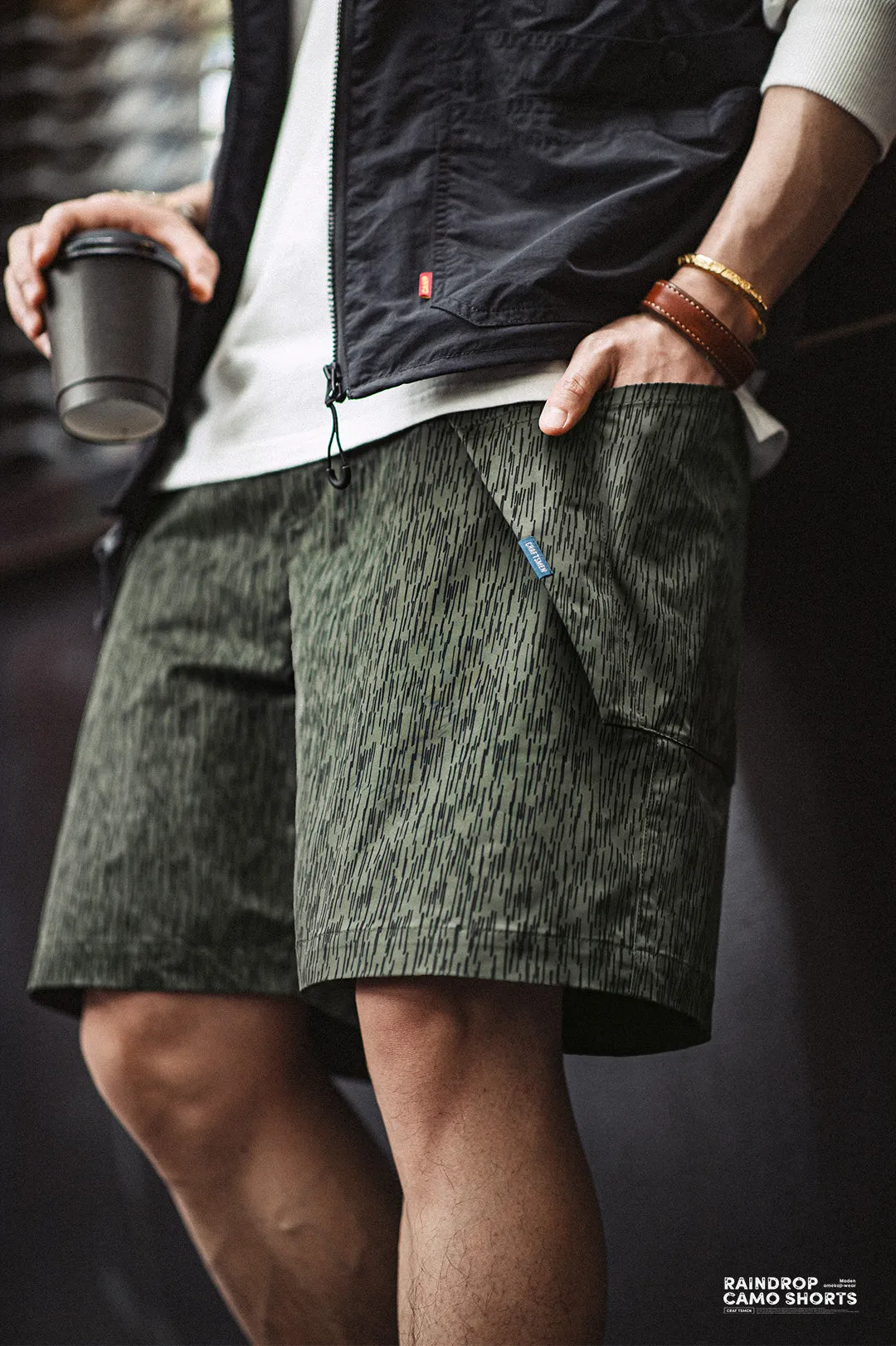 American Retro Raindrop Camouflage Military Functional Men's Shorts