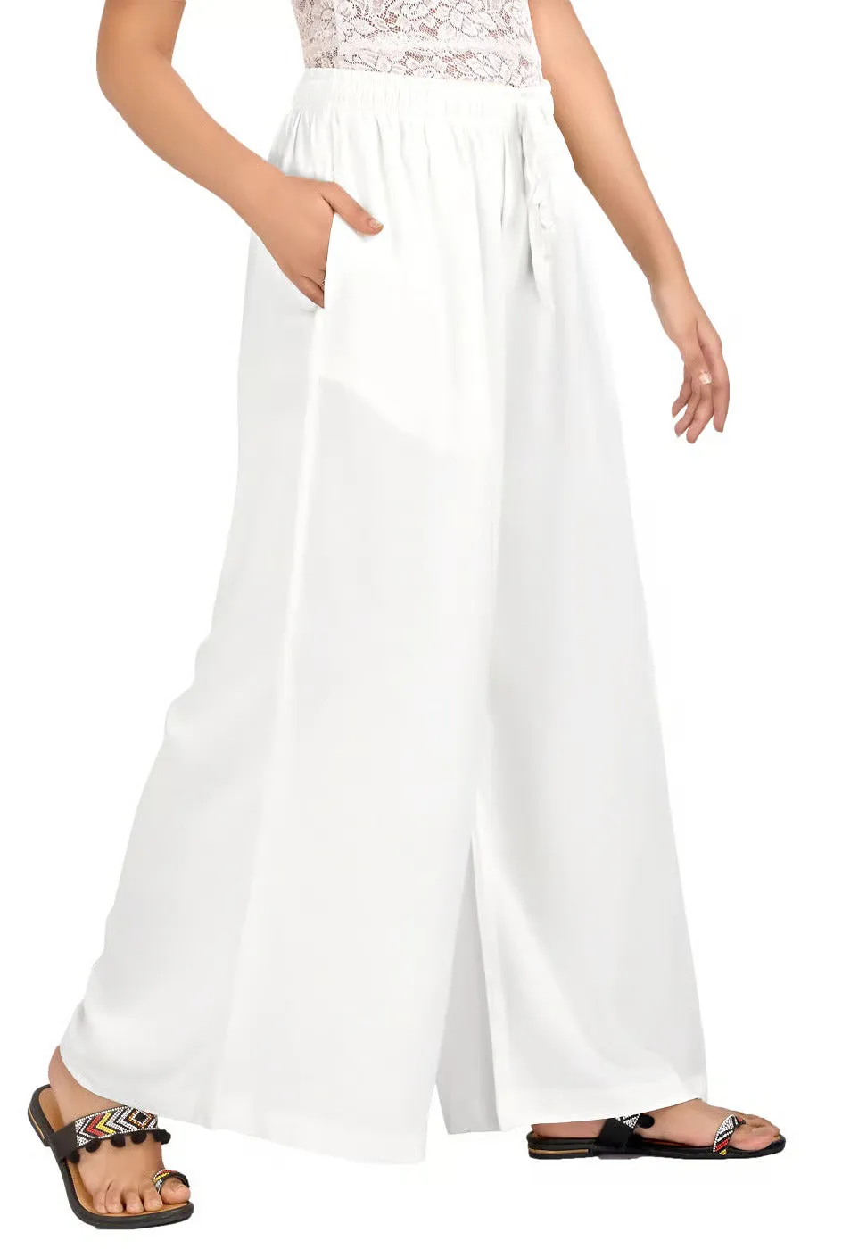 Appealing Rayon Ethnic Wear White Colored Palazzo Pant For Women