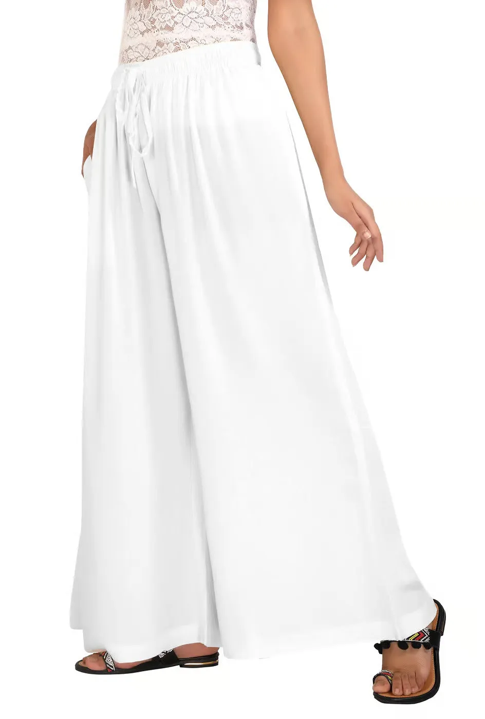 Appealing Rayon Ethnic Wear White Colored Palazzo Pant For Women