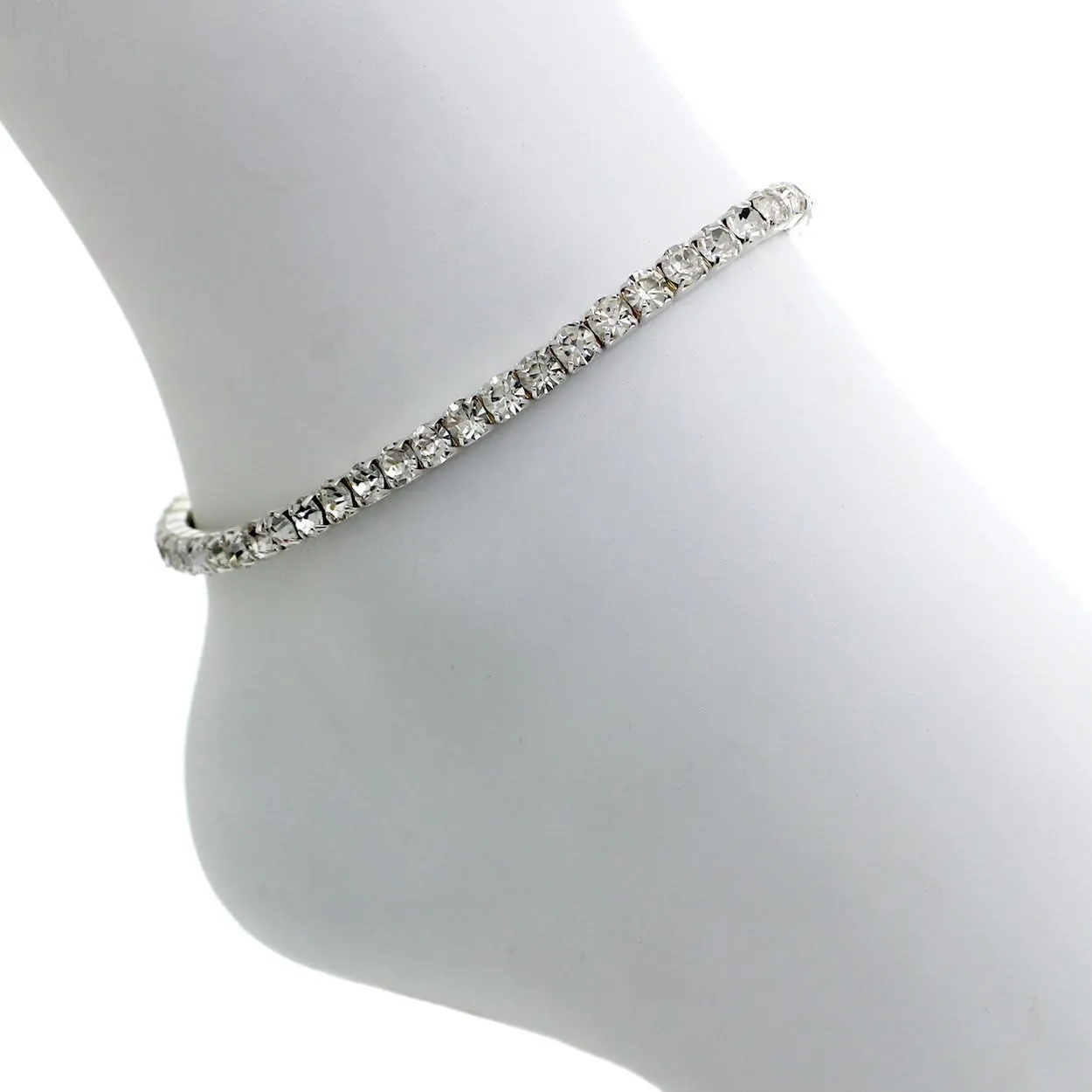 Arsimus 1 Row Crystal Rhinestone Stretchy Elastic Tennis Anklet (Gold)