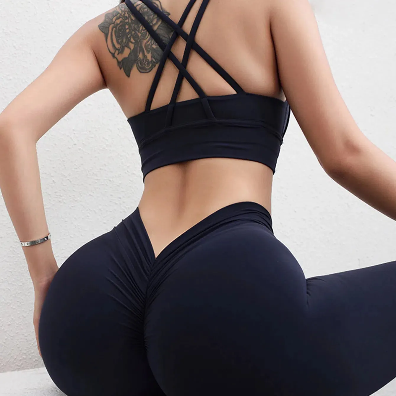 Athletic Fitness Sports Gym Workout Yoga Pants V Back Scrunch Butt Leggings