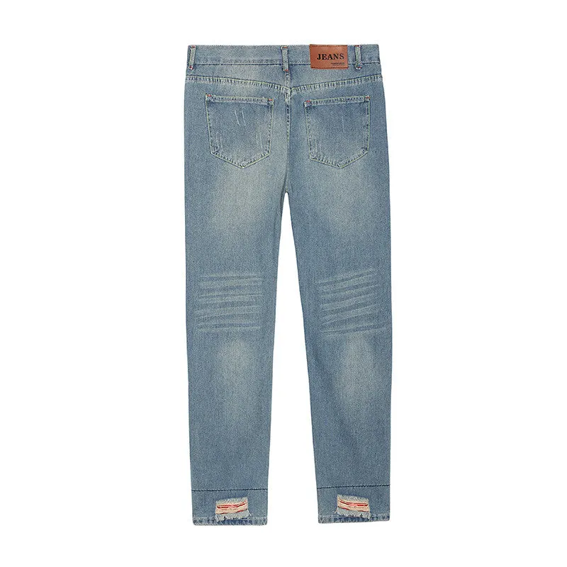 Autumn New Retro Hole Jeans Cotton Denim Trouseplus Size