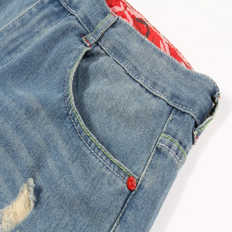 Autumn New Retro Hole Jeans Cotton Denim Trouseplus Size