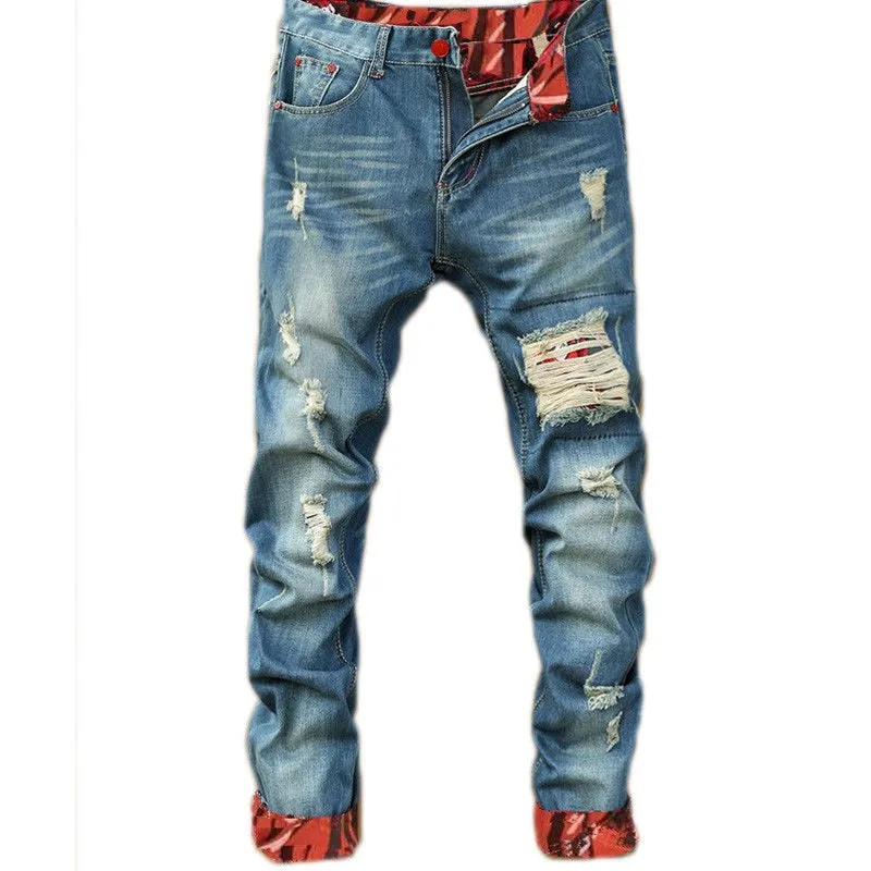 Autumn New Retro Hole Jeans Cotton Denim Trouseplus Size
