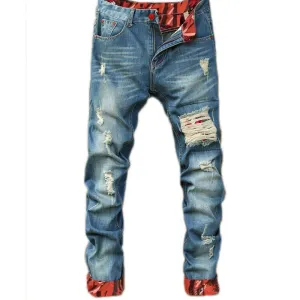 Autumn New Retro Hole Jeans Cotton Denim Trouseplus Size