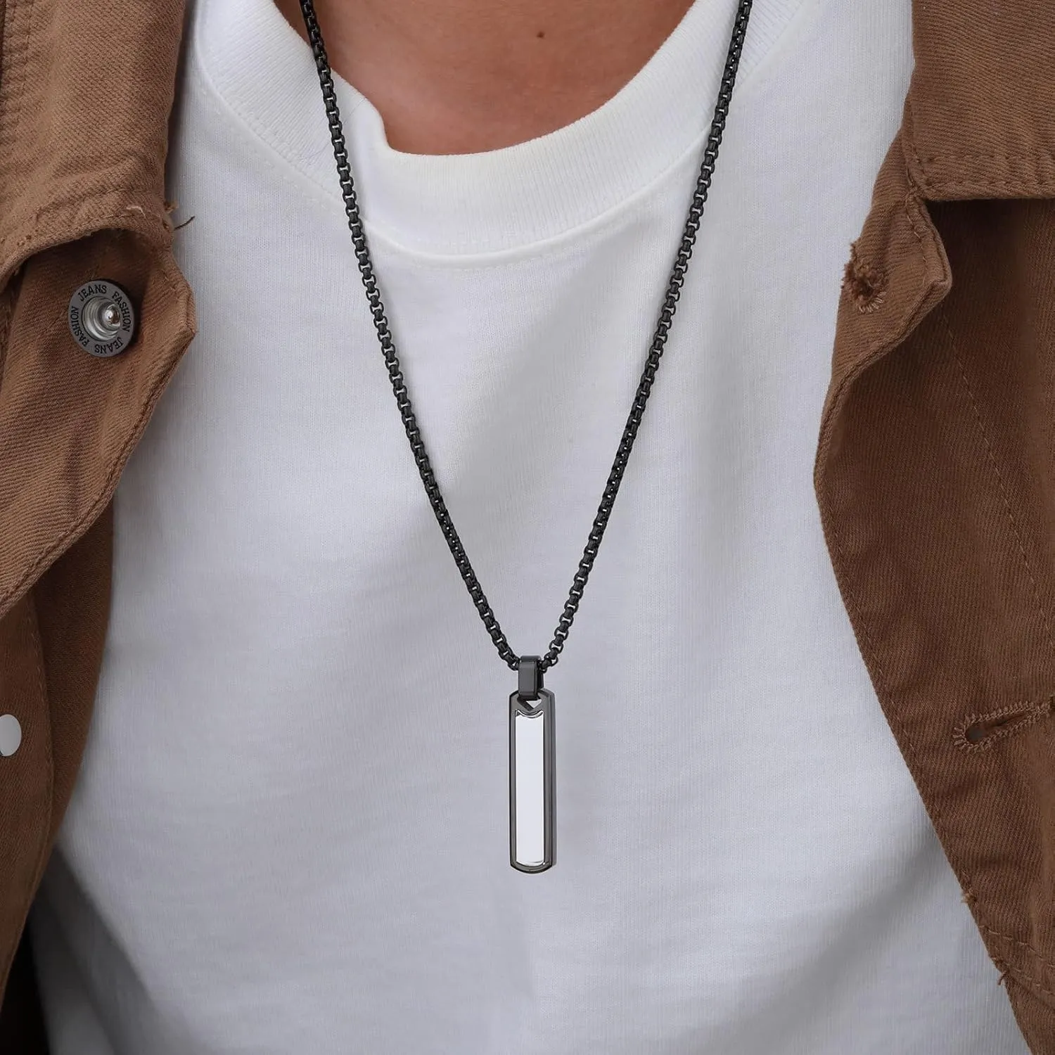 Bar Necklace for Men Black Necklace Men's Pendant Necklace Mens Necklace