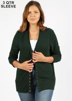 Beautifully Basic 3/4 Sleeve Snap Cardigan - Hunter Green