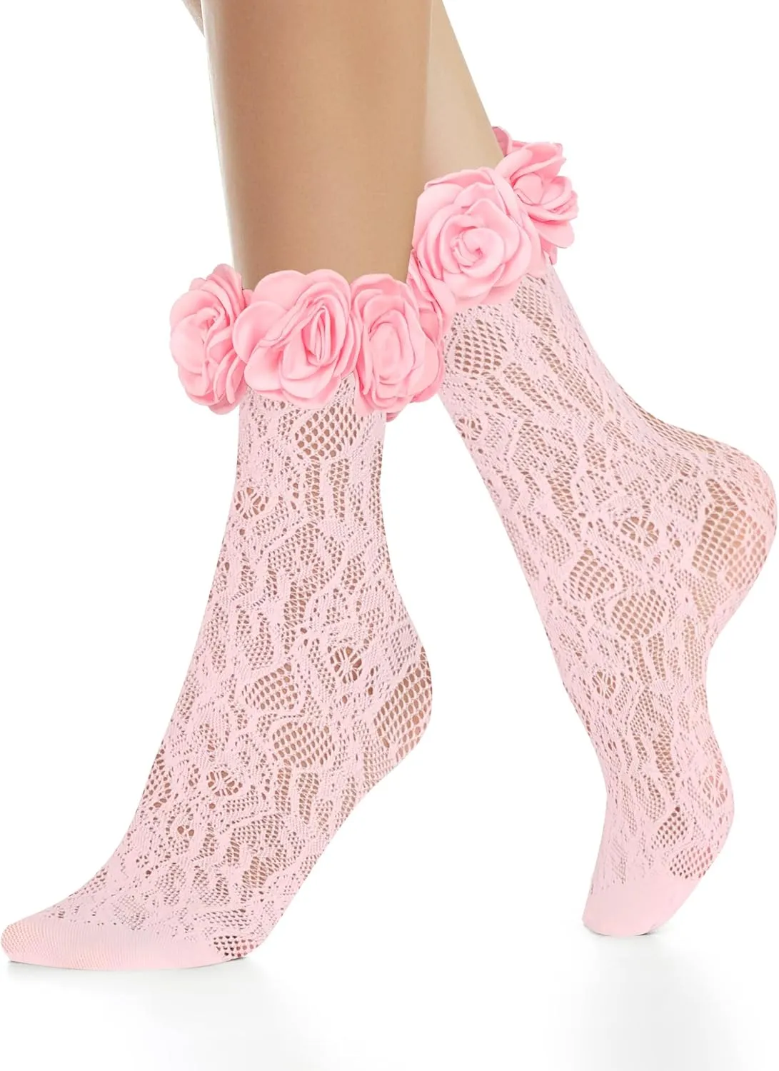 Benefeet Sox Women's Camellia Lace Ruffle Socks - Girls Cute Flower Top Mesh Fishnet Kawaii Fancy Decorated Anklet