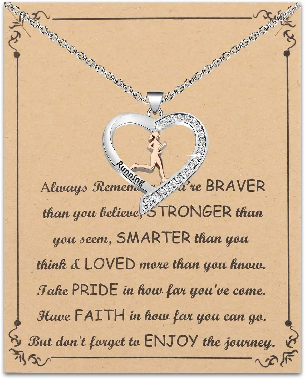 BNQL Women's Stainless Steel Running Necklace, 17 1.97in Chain, Fitness & Love Themed Gift for Runner Lovers