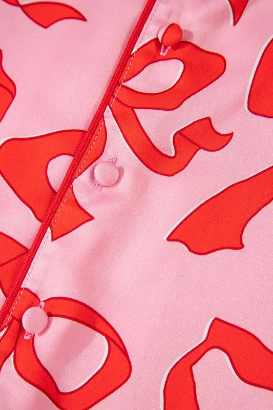 Bows Button Up and Pants Pajama Set