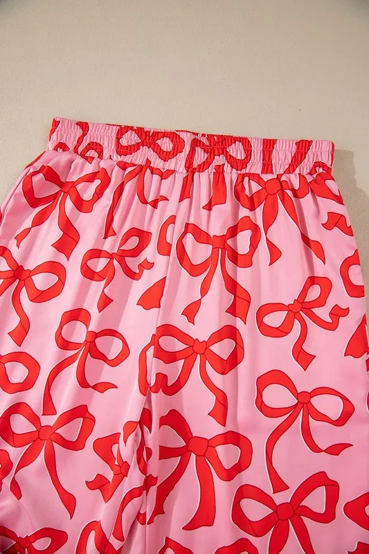 Bows Button Up and Pants Pajama Set