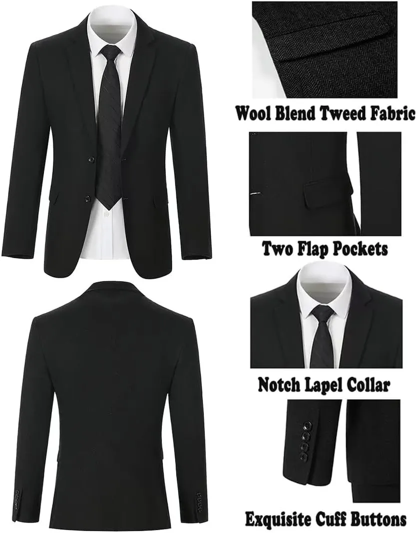 Boys Tweed Suit 3 Piece Tuxedo Suit for Boys Two Button Suits Jackets Vest Pants Set for Kid