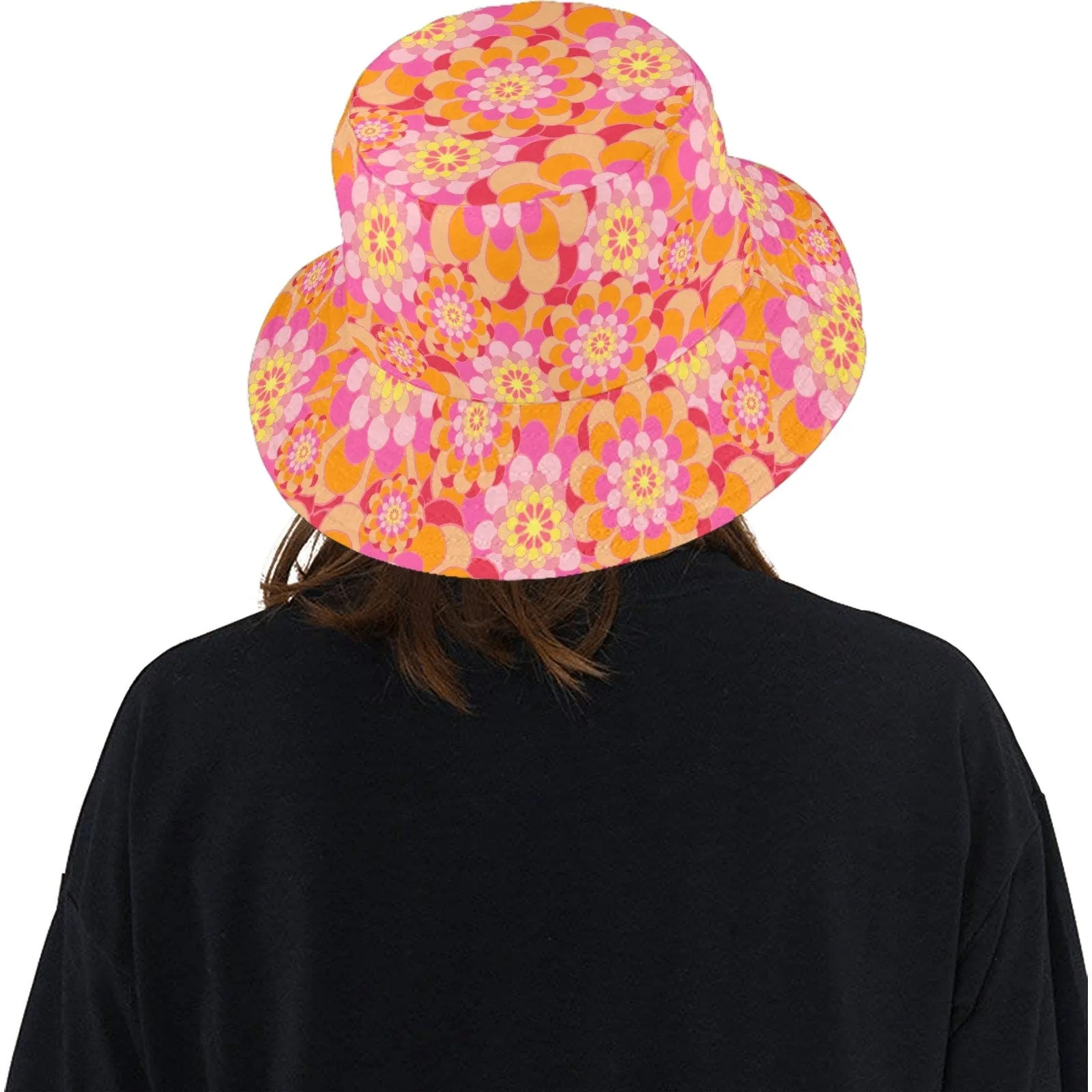 Bucket Hat, Unisex hat, Retro Hat, Retro Pink Hat, Pink Bucket Hat, Mod Hat, Mod 60s style Hat, Retro Style Hat, Pink Floral Hat