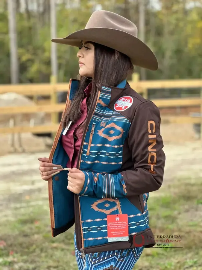 Cinch Womens Jacket Tan Logo Aztec Softshell