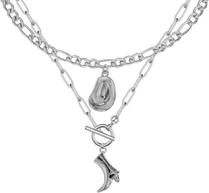 Cowgirl Hat Boots Pendant Gold Necklace for Women, Chunky Chain Western Jewelry