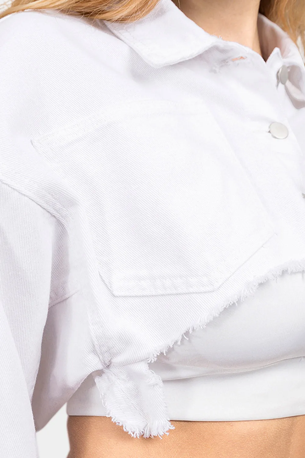 Cropped Backless Raw Hem Denim Jacket