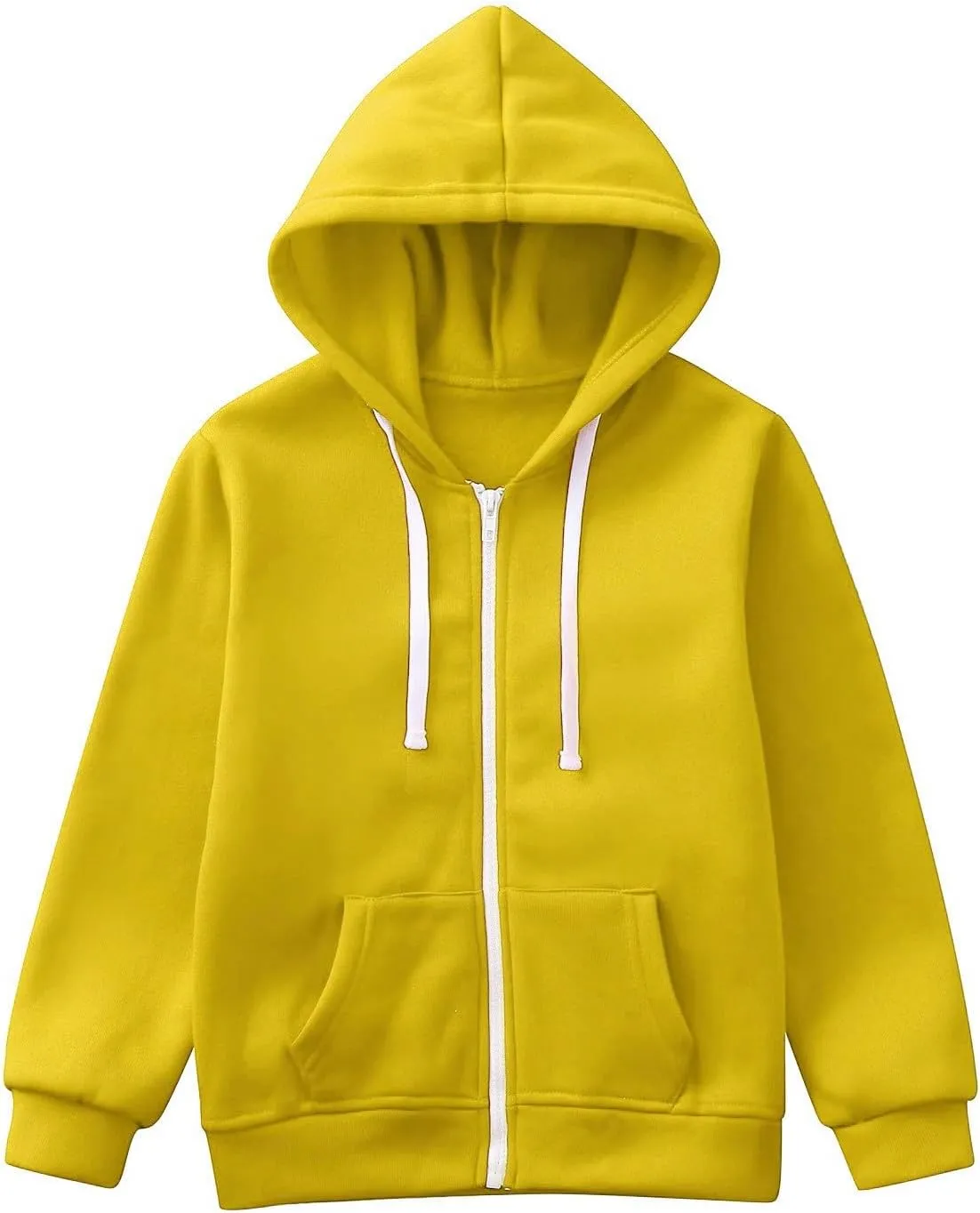 Deals of The Day Clearance Boy's Zip Up Hoodies Solid Color Long Sleeve Inside Outside Sweater Shirt Comfortable Soft Top Fall Winter Outfits 5-6 Years A2-Yellow