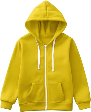 Deals of The Day Clearance Boy's Zip Up Hoodies Solid Color Long Sleeve Inside Outside Sweater Shirt Comfortable Soft Top Fall Winter Outfits 5-6 Years A2-Yellow