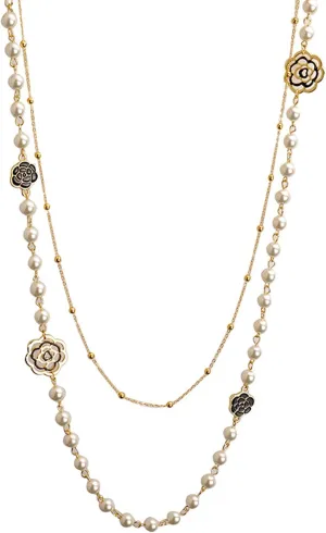 Designer Imitation Pearl Neckalce Camellia Flower Long Double Stranded Necklace Jewelry for Woman Pearl Jewellery