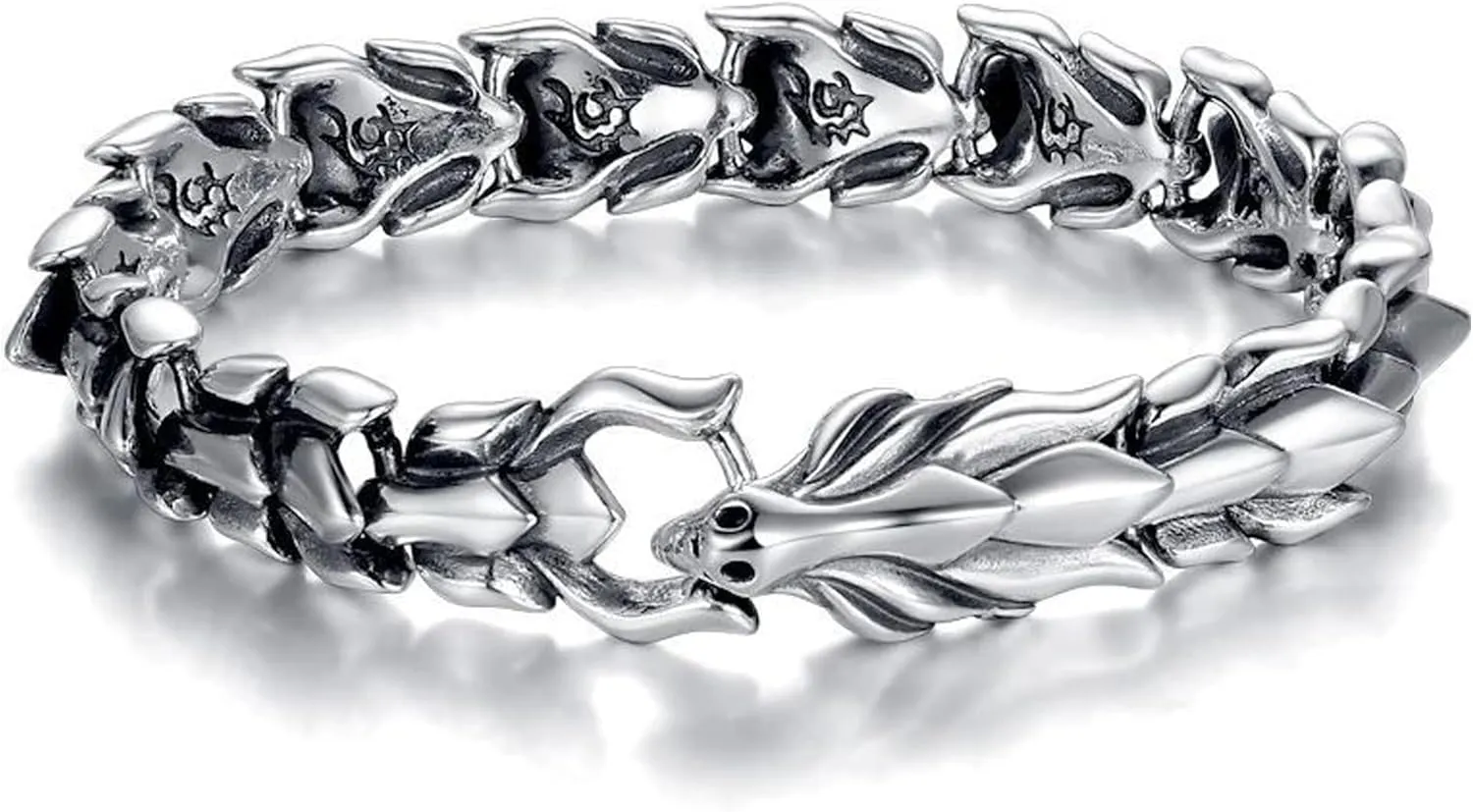Dragon Chain Bracelet Grunge & Punk Men's Stainless Steel Plated Gold Silver Dragon Head Bone Form Heavy Metal Link Bracelet