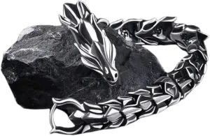 Dragon Chain Bracelet Grunge & Punk Men's Stainless Steel Plated Gold Silver Dragon Head Bone Form Heavy Metal Link Bracelet