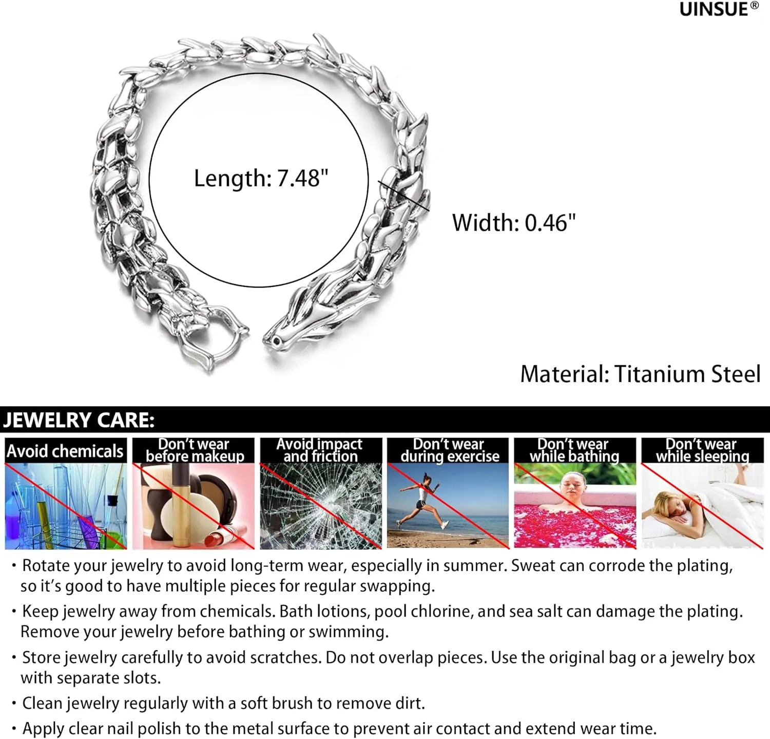 Dragon Chain Bracelet Grunge & Punk Men's Stainless Steel Plated Gold Silver Dragon Head Bone Form Heavy Metal Link Bracelet