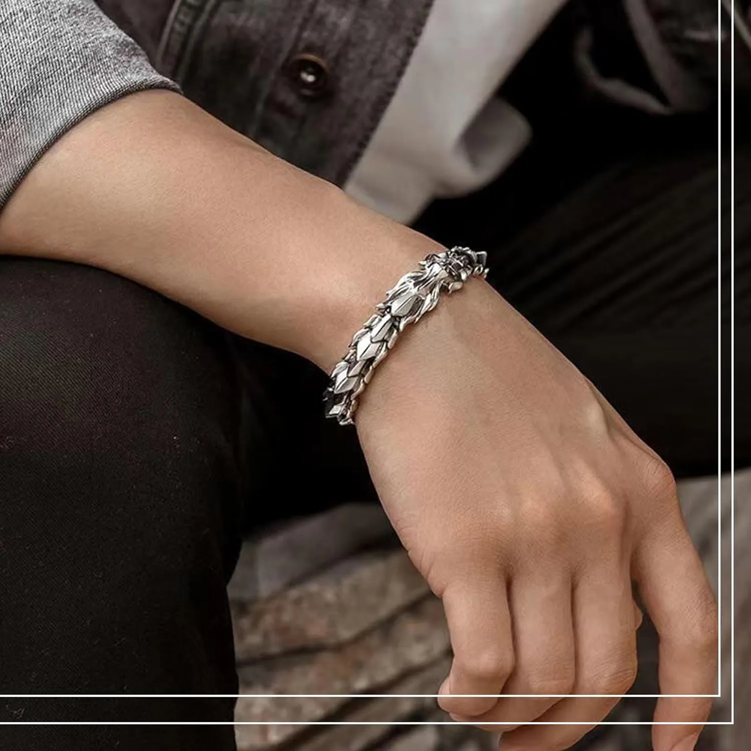 Dragon Chain Bracelet Grunge & Punk Men's Stainless Steel Plated Gold Silver Dragon Head Bone Form Heavy Metal Link Bracelet
