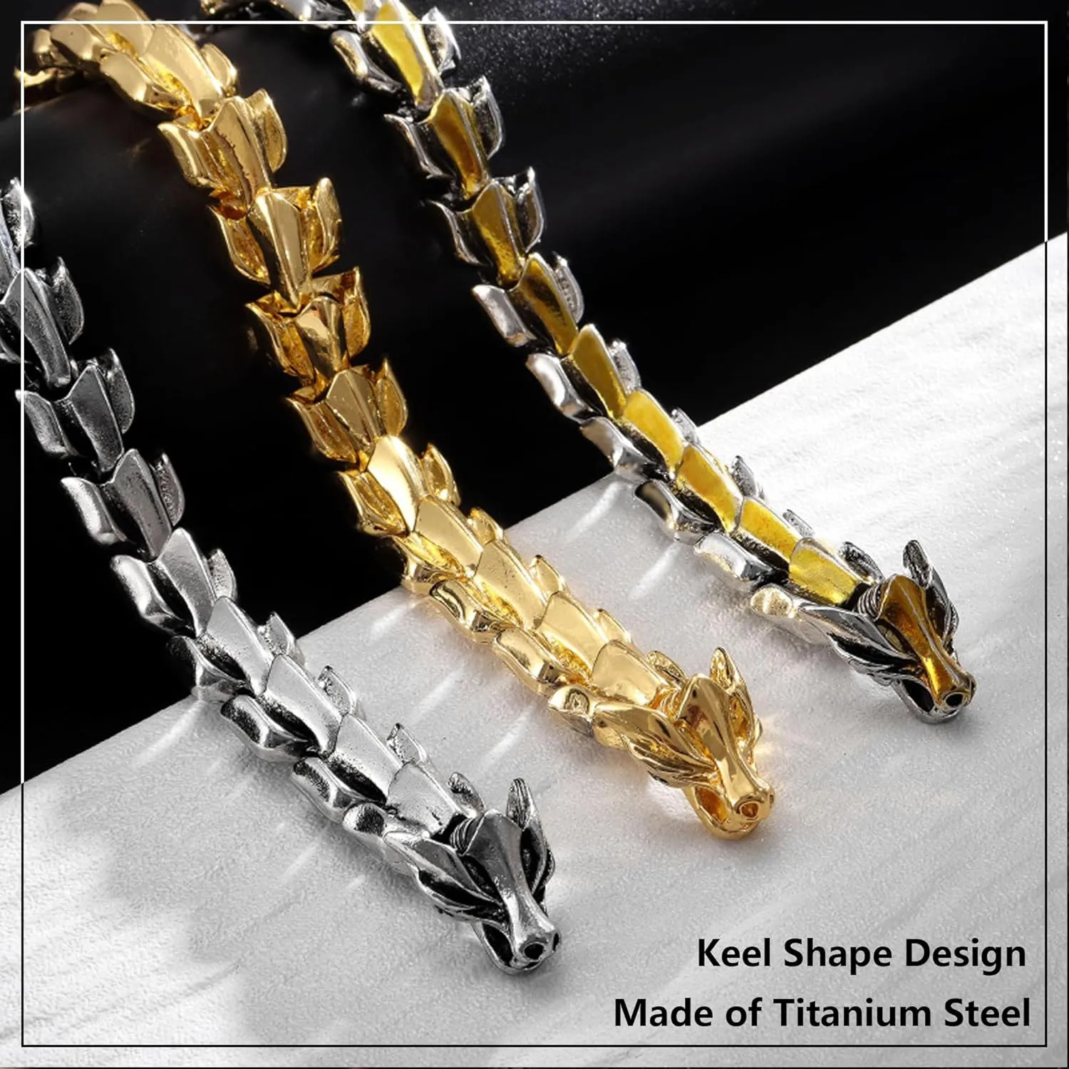 Dragon Chain Bracelet Grunge & Punk Men's Stainless Steel Plated Gold Silver Dragon Head Bone Form Heavy Metal Link Bracelet