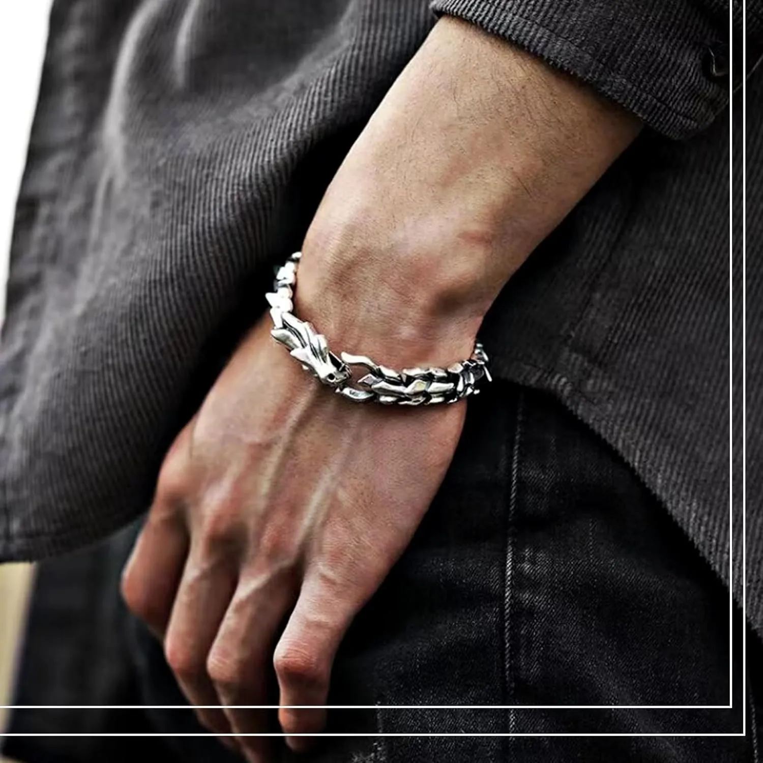 Dragon Chain Bracelet Grunge & Punk Men's Stainless Steel Plated Gold Silver Dragon Head Bone Form Heavy Metal Link Bracelet