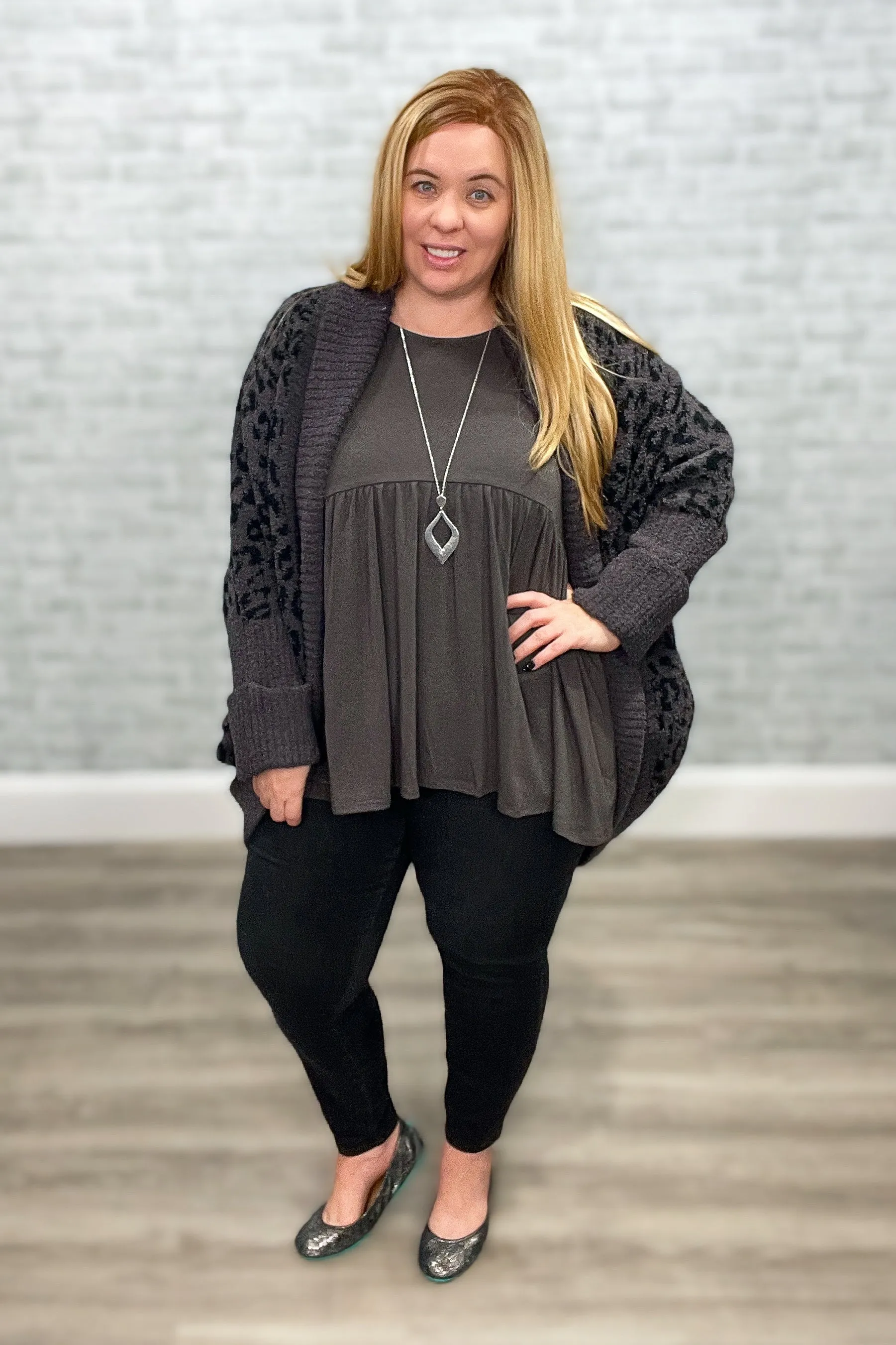 Dreamy Charcoal & Black Chenille Animal Print Cardigan