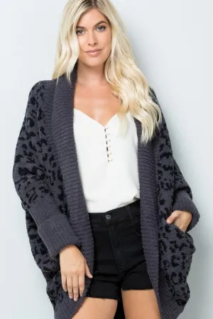 Dreamy Charcoal & Black Chenille Animal Print Cardigan