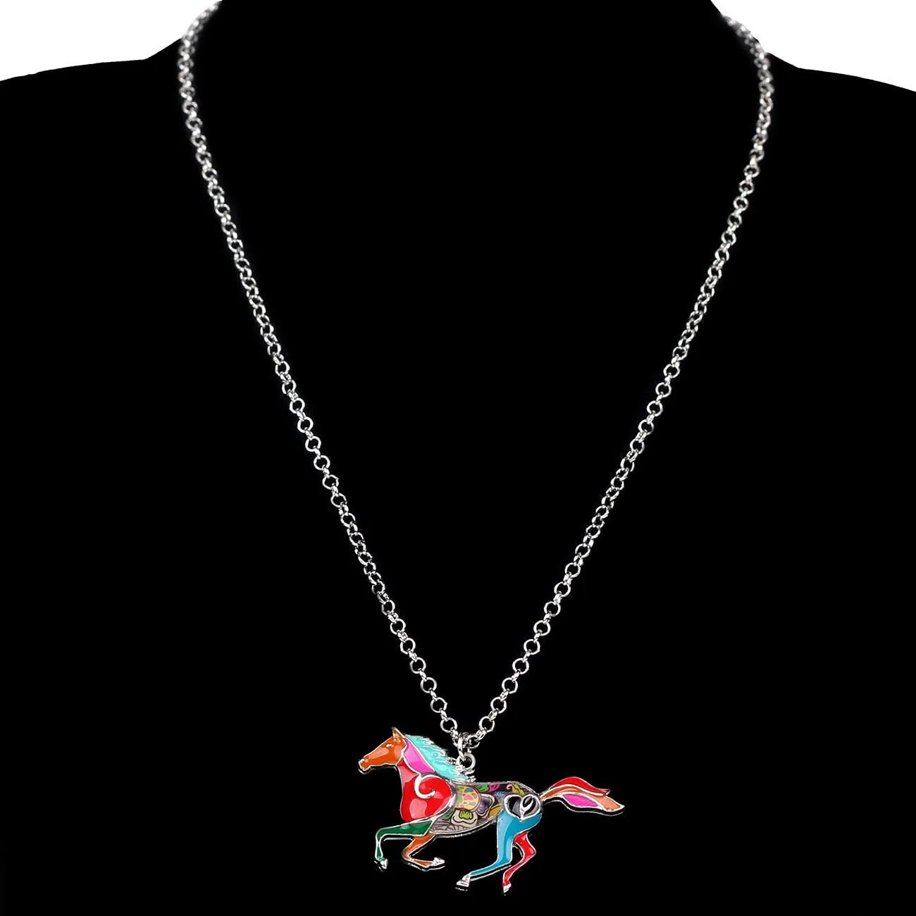 DUOWEI Enamel Running Horse Necklace Pendant Charms Horse Gifts for Women