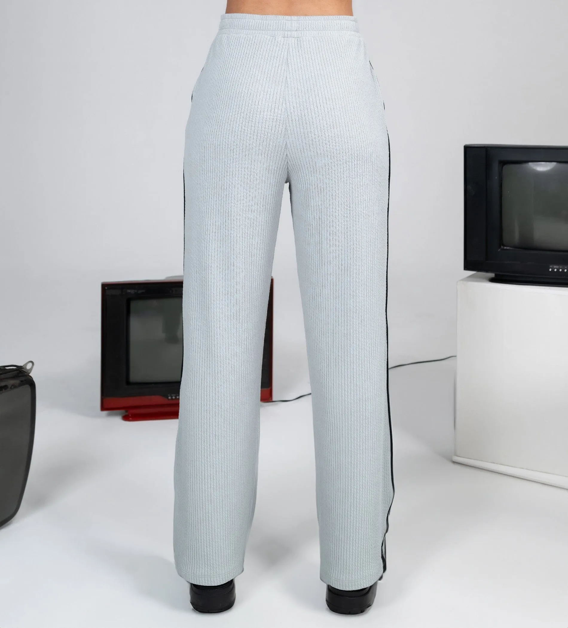 Grey Grid waffle wide leg trackpant