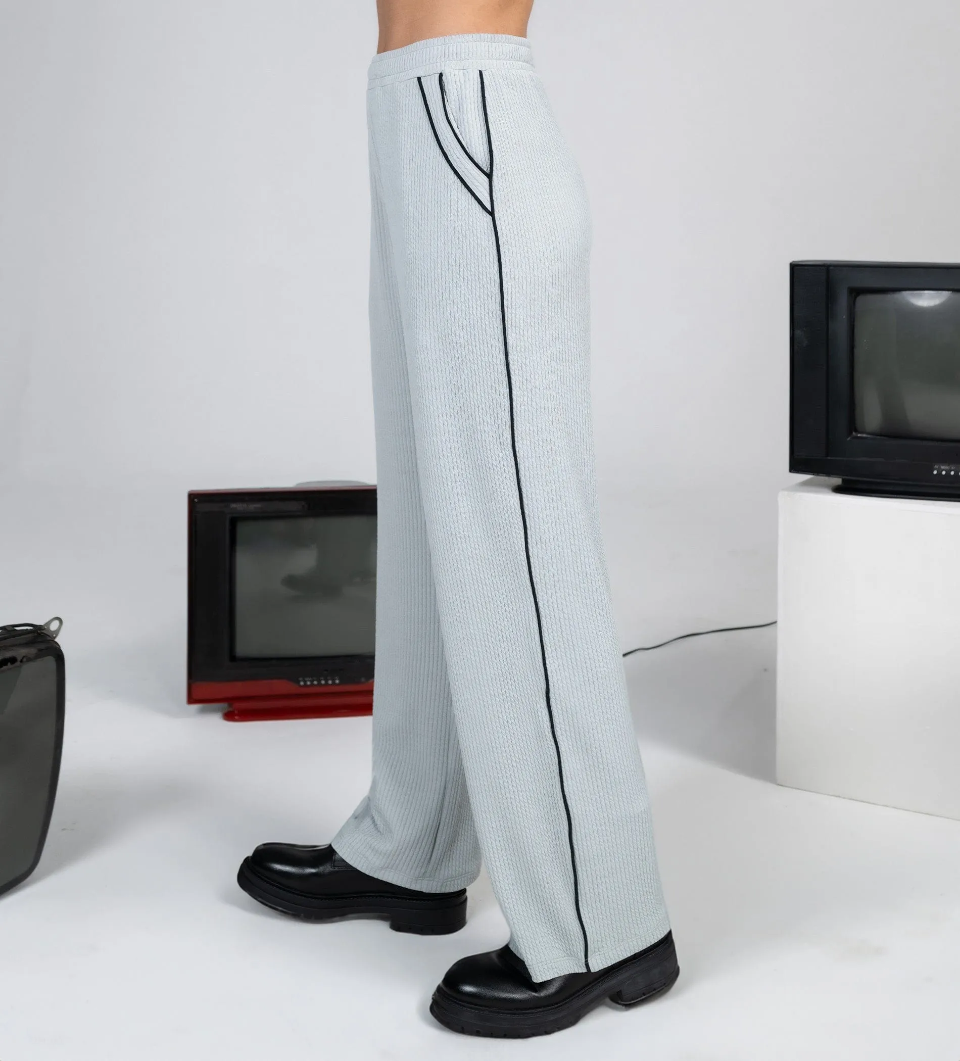 Grey Grid waffle wide leg trackpant