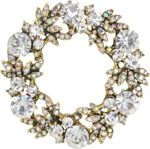 Gyn&Joy Womens Crystal Rhinestone Flower Wreath Wedding Holiday Fashion Jewelry Brooch Pin
