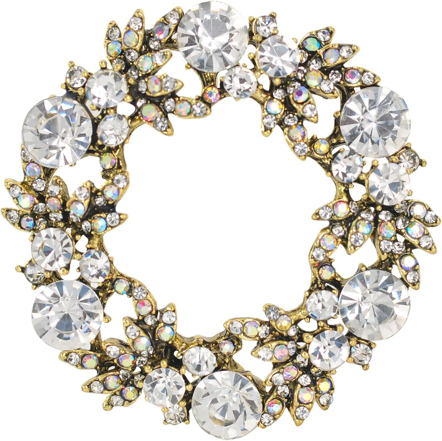 Gyn&Joy Womens Crystal Rhinestone Flower Wreath Wedding Holiday Fashion Jewelry Brooch Pin