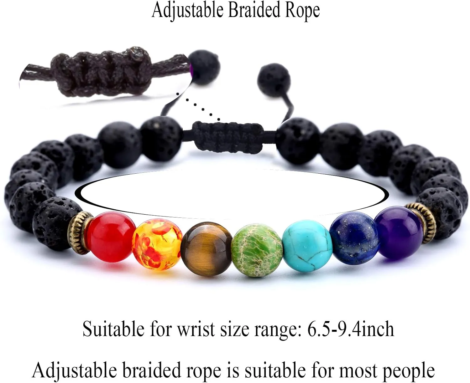 Hamoery Men Women 8mm Lava Rock Beads Chakra Bracelet Braided Rope Natural Stone Yoga Bracelet Bangle