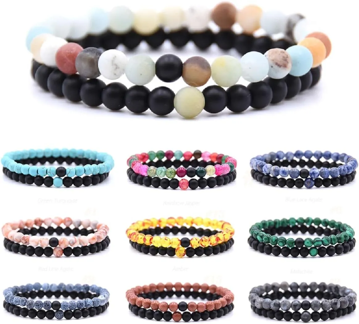 Handmade Natural Healing Stone Beads Bracelet  2-in-1 Design for Couples, Long-Distance, Friendship, Yoga, and Mala Beads  His and Hers Relationship Bracelet