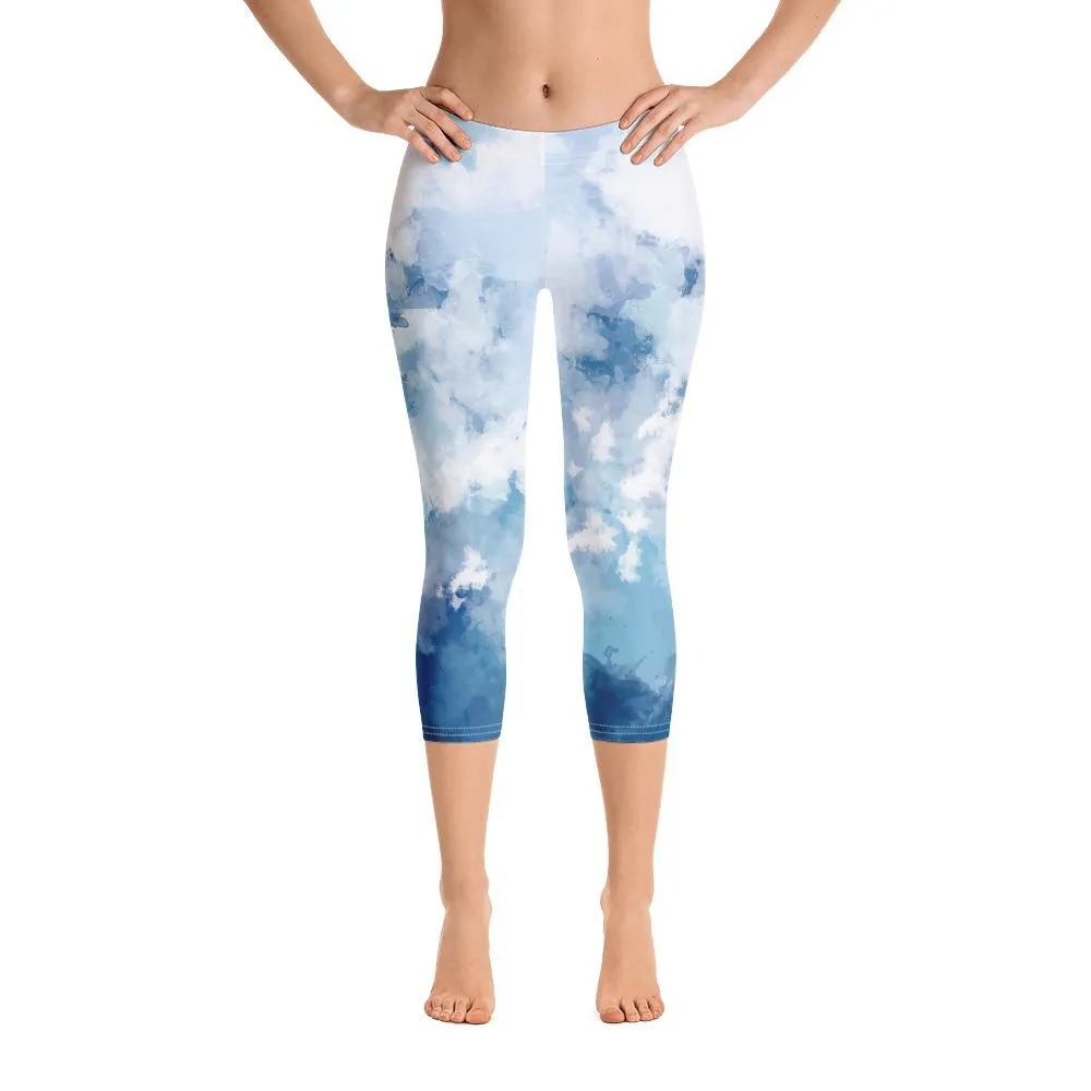 High Waisted Capri Yoga Leggings - SKY