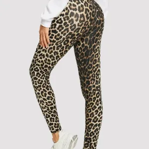 High-Waisted Leopard Print Leggings for Women – Stretchy Yoga Pants with Scrunch Butt for Ultimate Fitness & Style